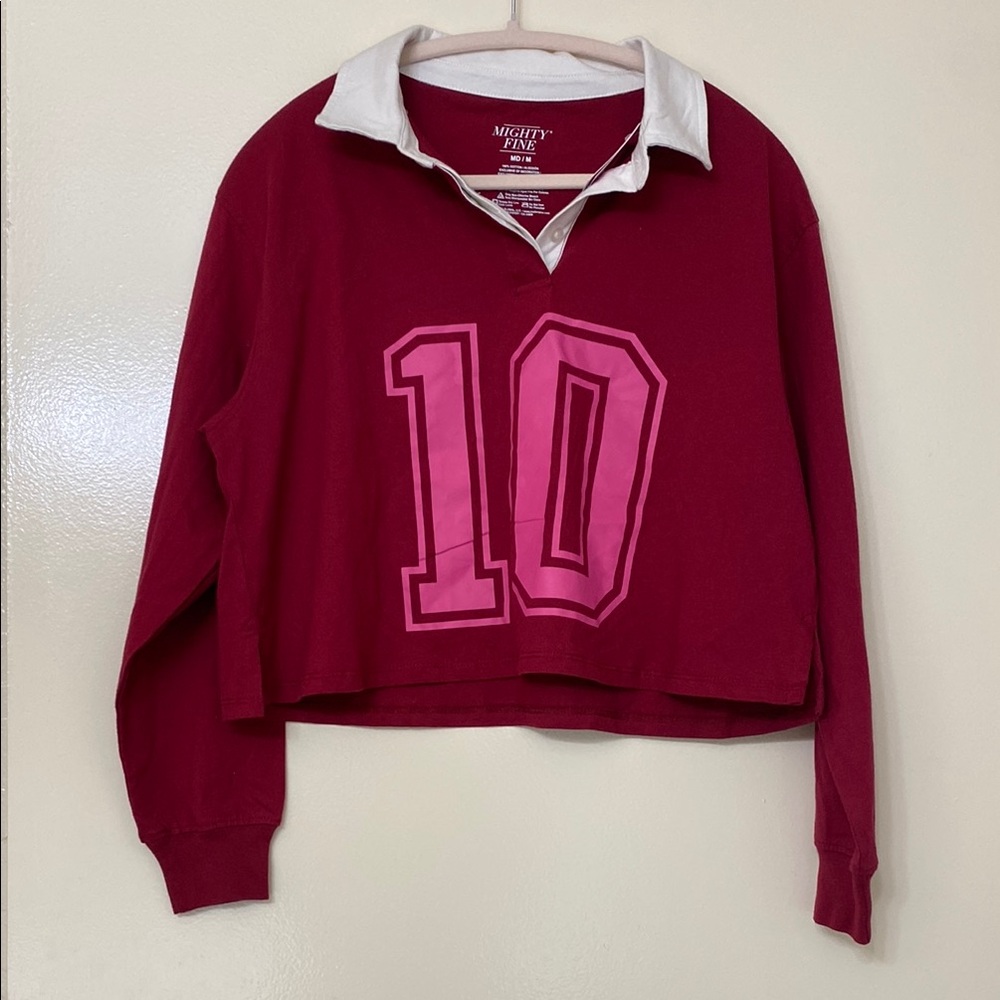 Burgundy and Pink Oversized Collared Crop Top